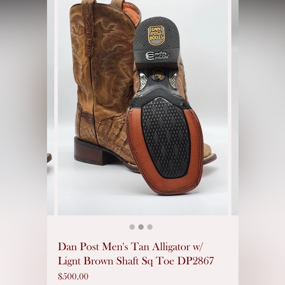 Dan Post Men's Tan Alligator w/ Lignt Brown Shaft Sq Toe DP2867 size 10.5 - Picture 2 of 6